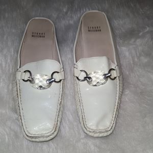 Stuart Weitzman S. 7 White Patent Leather Mules